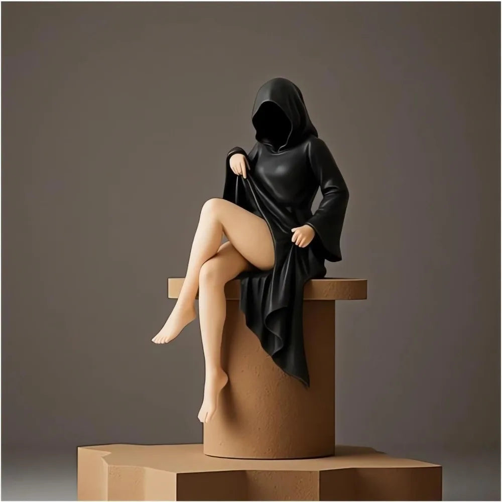 Mysterious Statue Gothic Black Robe Figure
